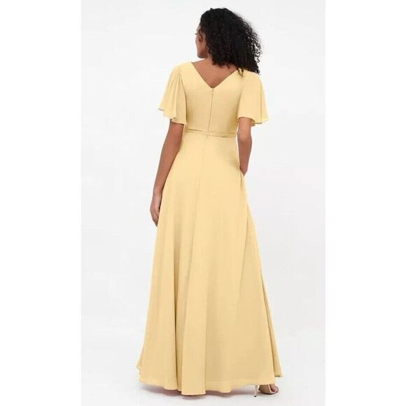 Babaroni Yvette Full Length Chiffon Dress Champagne Size 6 NWT Flutter Women’s - Picture 3 of 12